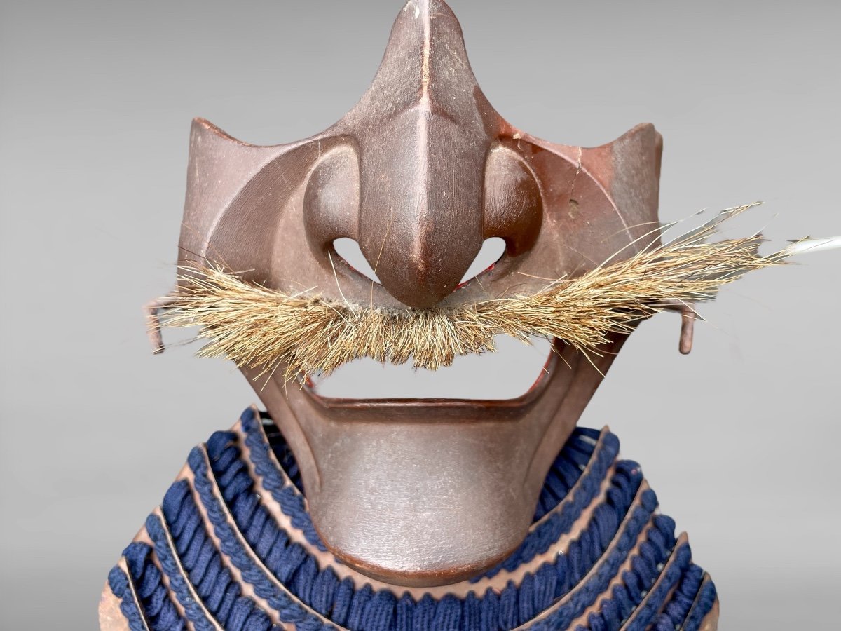 Demi Masque en cuir De Samuraï Mempo - Période Edo (1603 - 1868).-photo-5