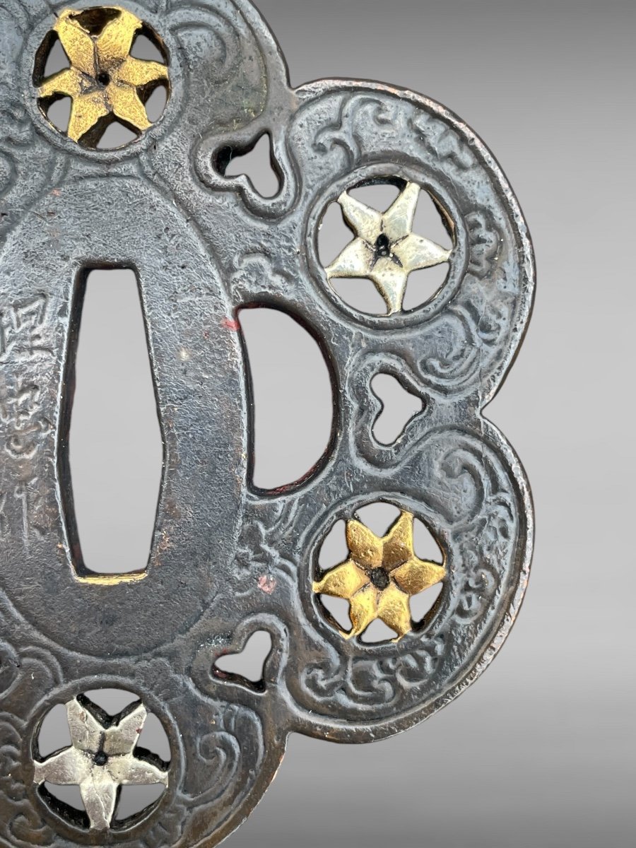 Tsuba Polylobées à Double Patine, Signée umetada saku- Période Edo (1603-1868).-photo-2