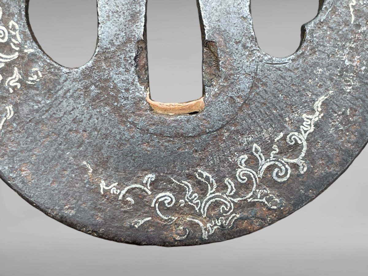 Tsuba Maru Gata In Wrought Iron Inlaid With Silver - Edo Period (1603-1868).-photo-4