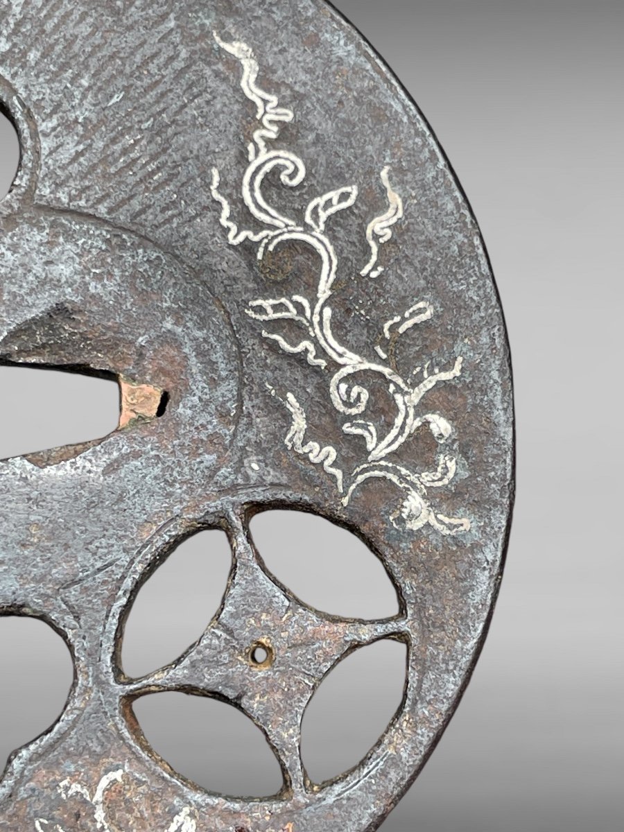 Tsuba Maru Gata In Wrought Iron Inlaid With Silver - Edo Period (1603-1868).-photo-4