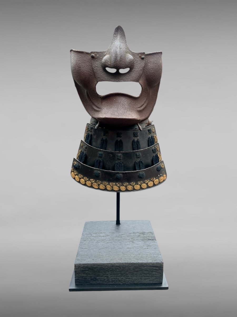 Mempo Samurai Half Mask In Lacquered Iron - Edo Period (1603 - 1868).-photo-2