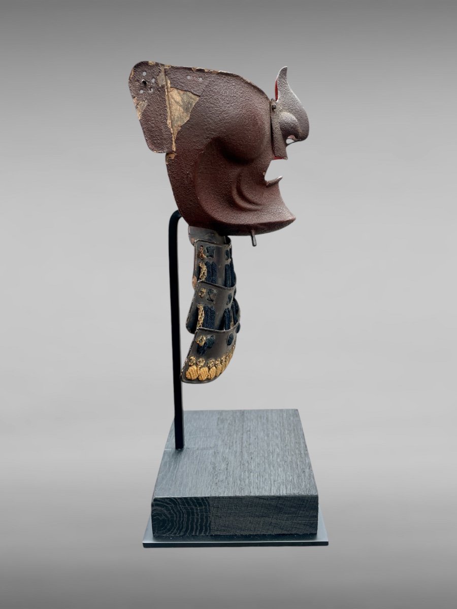 Mempo Samurai Half Mask In Lacquered Iron - Edo Period (1603 - 1868).-photo-3