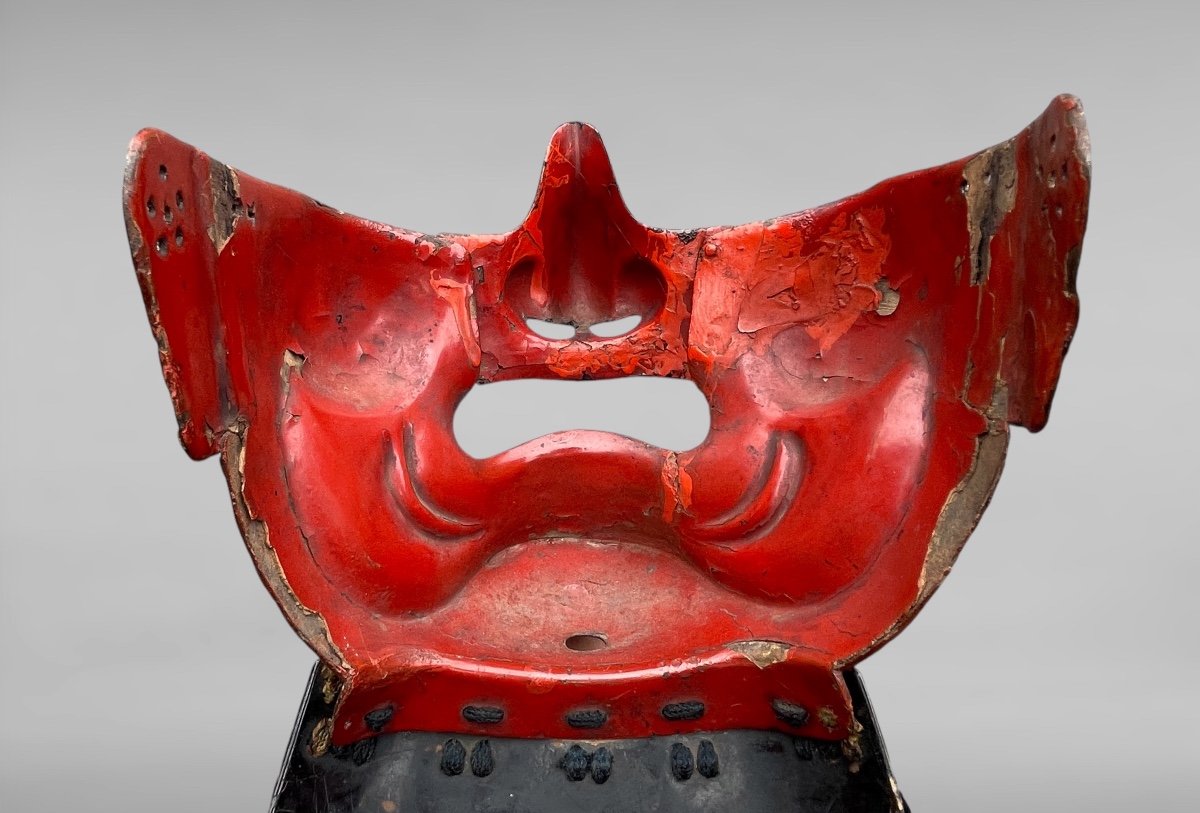 Mempo Samurai Half Mask In Lacquered Iron - Edo Period (1603 - 1868).-photo-3