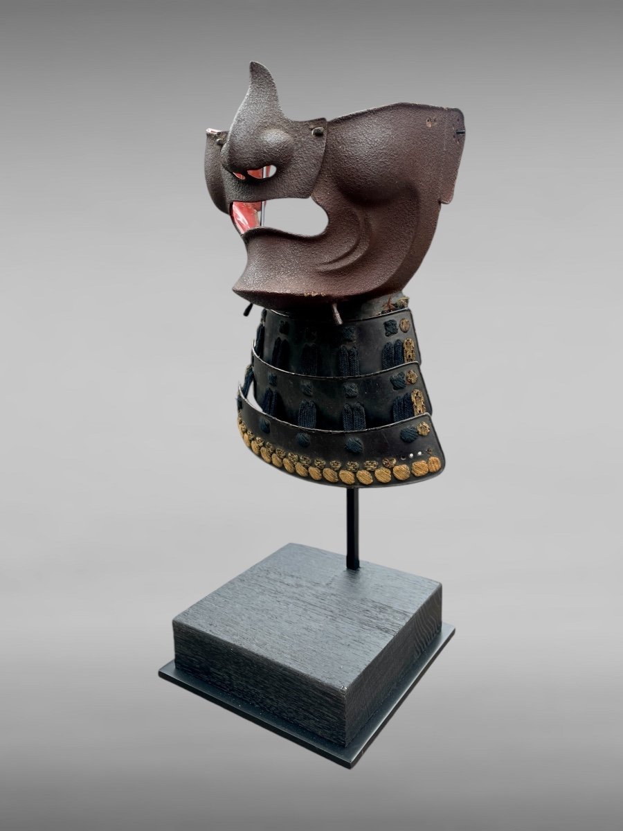 Mempo Samurai Half Mask In Lacquered Iron - Edo Period (1603 - 1868).