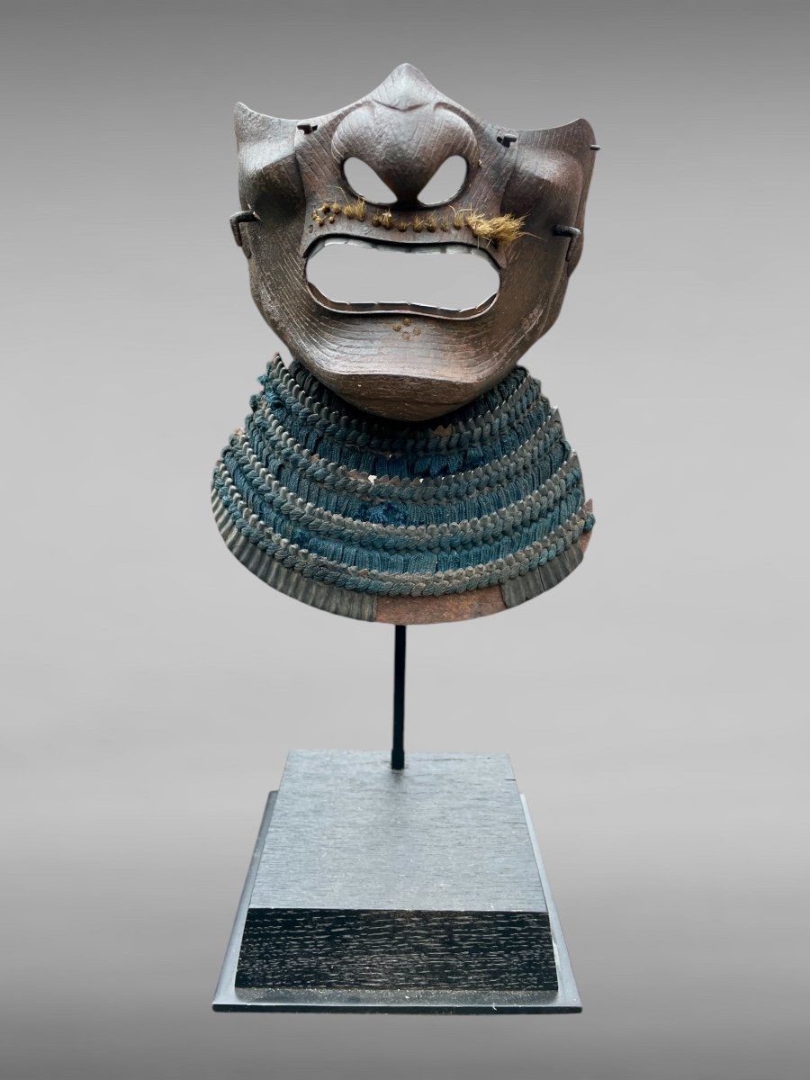 Wrought Iron Mempo Samurai Half Mask - Edo Period (1603 - 1868).-photo-2