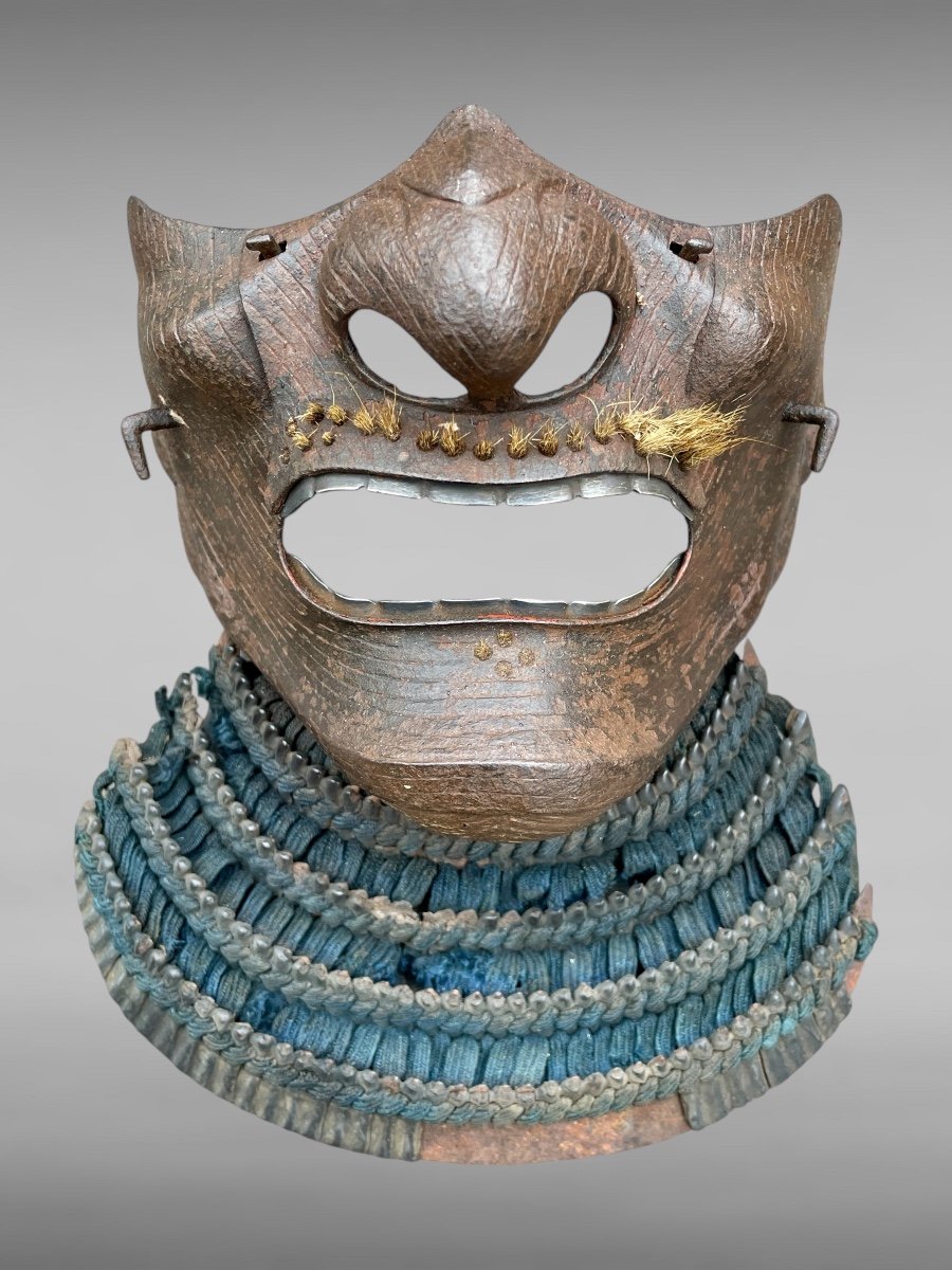 Demi Masque De Samuraï Mempo En Fer Forgé - Période Edo (1603 - 1868).-photo-3