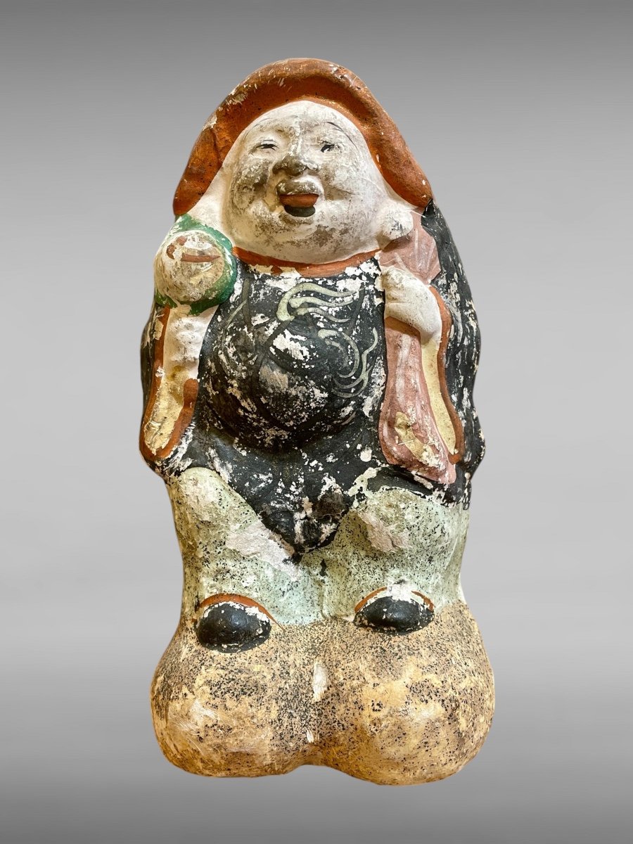 Set Of Four Tsuchi Ningyo Polychrome Clay Statuettes - Edo Period (1603-1868).-photo-4