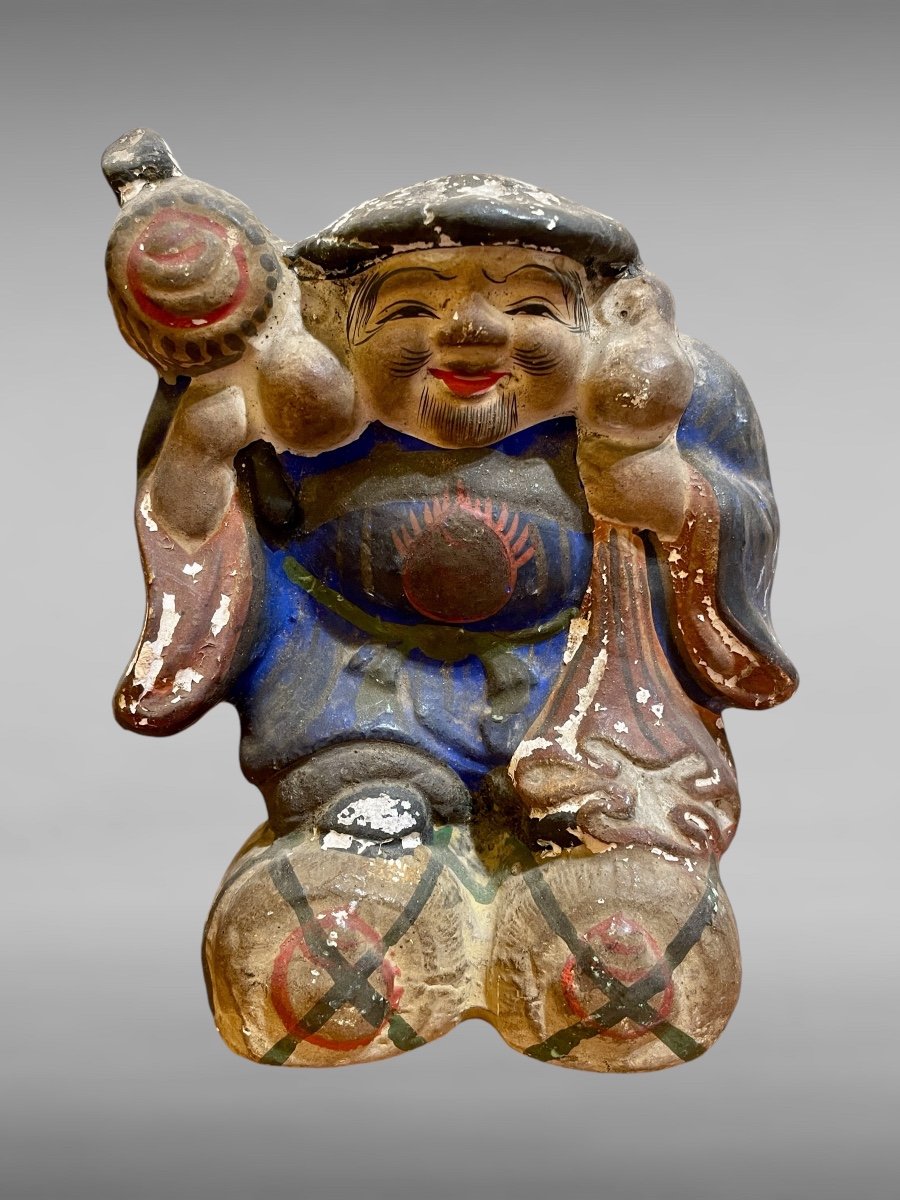 Ensemble De Quatre Statuettes Tsuchi Ningyo En Argile Polychrome - Période Edo (1603-1868).-photo-2