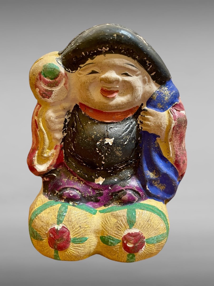 Ensemble De Quatre Statuettes Tsuchi Ningyo En Argile Polychrome - Période Edo (1603-1868).-photo-3