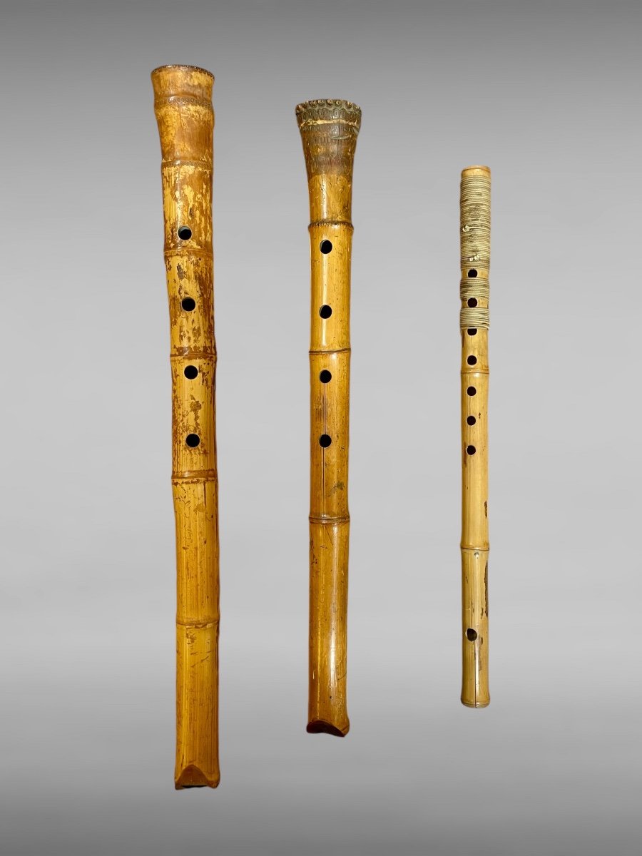 Set Of Three Bamboo Flutes - Edo Period (1603-1868).