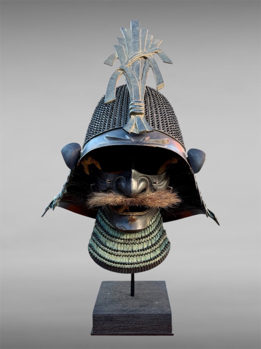 Ensemble Kabuto à 62 Lamelles Rivetées / Mempo De Samuraï - Période Edo (1603 - 1868).-photo-2