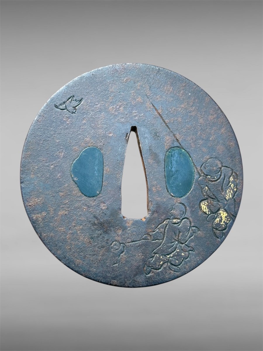 Tsuba Maru Gata En Fer Forgé, Signée, Avec Certificat Nbthk - Période Edo (1603-1868).-photo-2