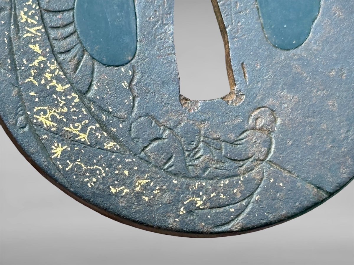 Tsuba Maru Gata En Fer Forgé, Signée, Avec Certificat Nbthk - Période Edo (1603-1868).-photo-2