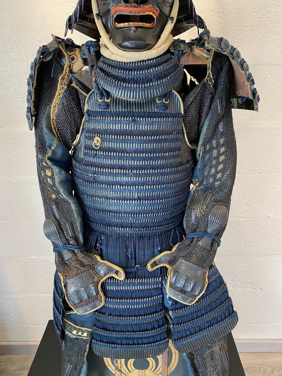 Yoroi Blue Samurai Armor 18 Eme Century With Kabuto Aet Wakidate-photo-3