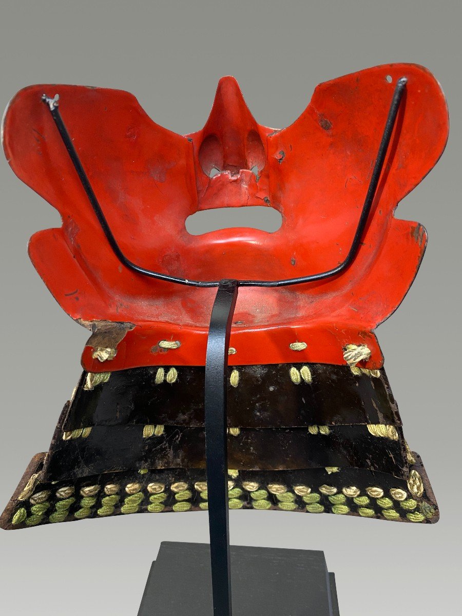 Mempo Samurai Half Mask With Pointed Nose In Edo Period Lacquer Iron-photo-3