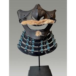 Half Samurai Mask Mempo Iron Dark Lacquer Imitation Rust