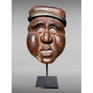 Masque Bugaku En Bois Monoxyde Sculpté  - Période Edo (1603 - 1868).