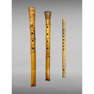 Set Of Three Bamboo Flutes - Edo Period (1603-1868).