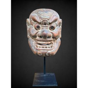 Oinashi Demon Mask, Carved Monoxide Wood - Edo Period (1603 - 1868).