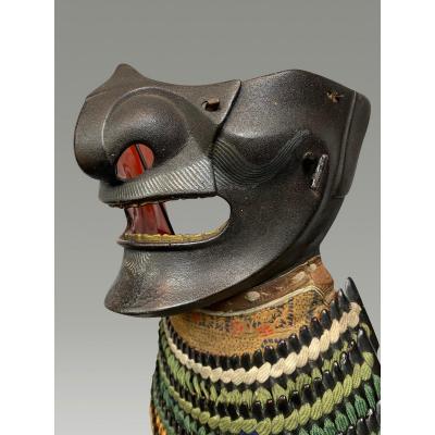 Half Samurai Mempo Mask In Iron Lacquer Edo Period