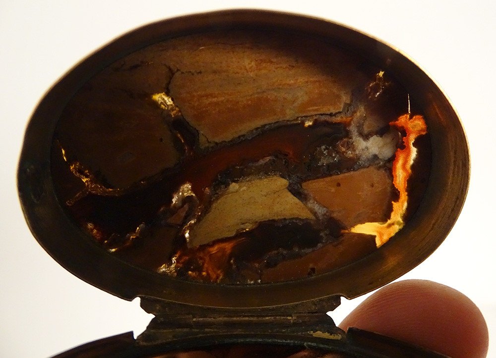 Petite Boîte Ovale Agate Pomponne Métal Doré XIXème Siècle-photo-6