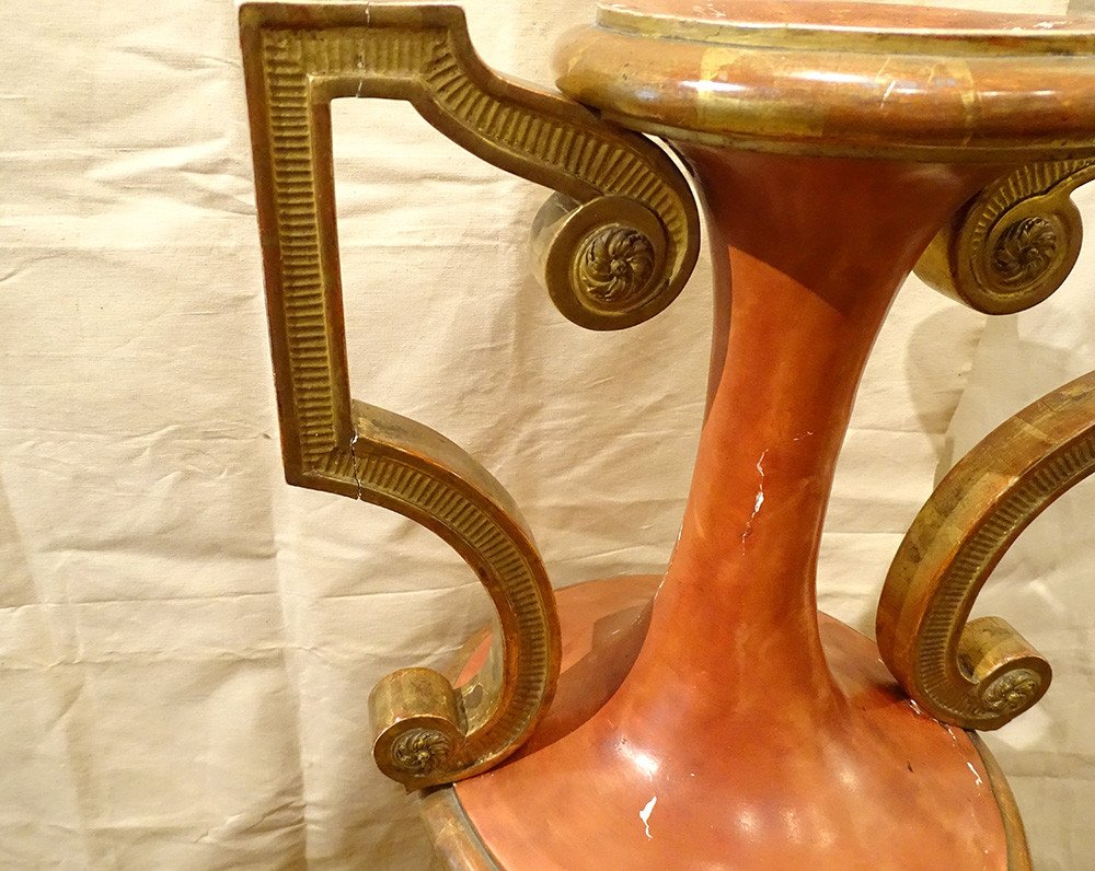 Large Decorative Vase Directoire Golden Polychrome Wood Amphora Late Eighteenth Century-photo-4