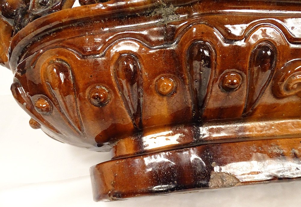 Fruit Bowl Planter Glazed Earth Mascarons Characters XIXth Century-photo-7