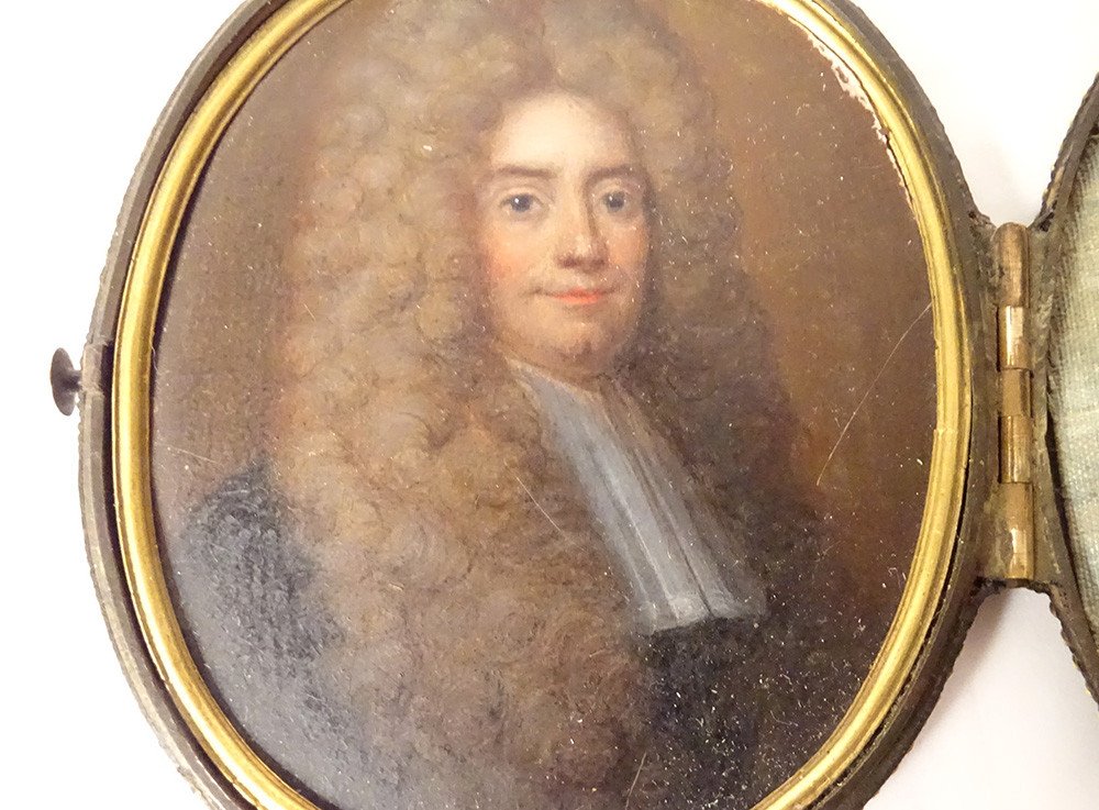 Miniature Peinte Portrait Homme de Loi Magistrat étui Cuir XVIIIème Siècle-photo-2