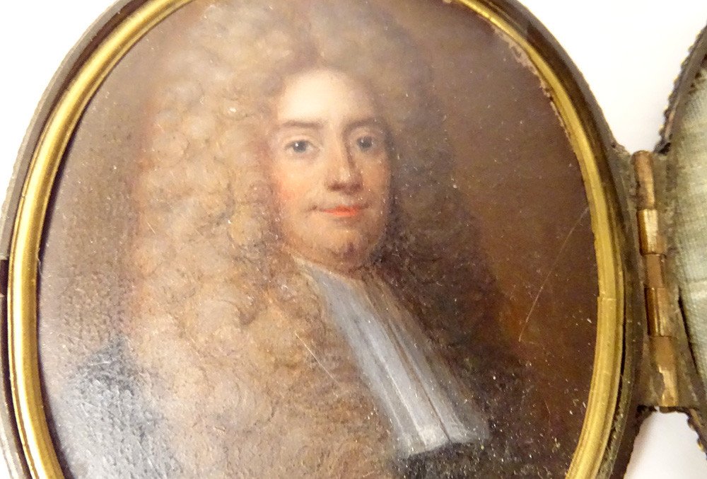 Miniature Peinte Portrait Homme de Loi Magistrat étui Cuir XVIIIème Siècle-photo-2