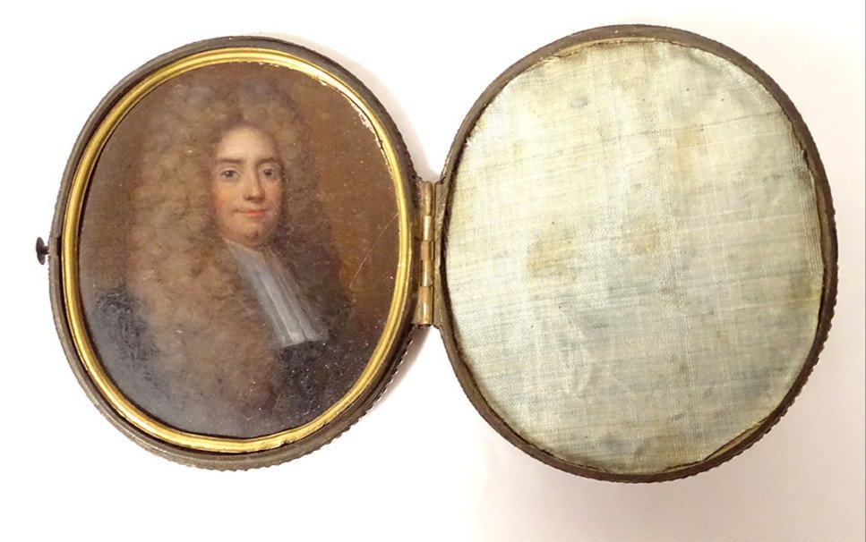 Miniature Peinte Portrait Homme de Loi Magistrat étui Cuir XVIIIème Siècle