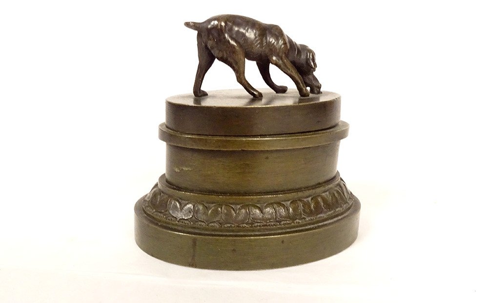 Encrier Bronze Chien De Chasse Lièvre Sculpture XIXème Siècle-photo-8