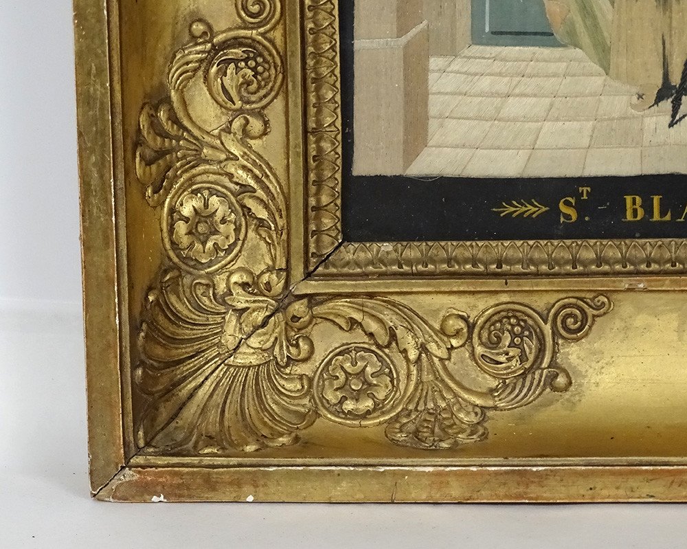 Table Saint Blaise Embroidery Silk Son Gold Silver Golden Frame Empire Nineteenth-photo-1