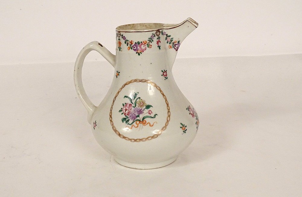 Small Porcelain Jug Compagnie Des Indes Flowers Garlands Eighteenth-photo-3