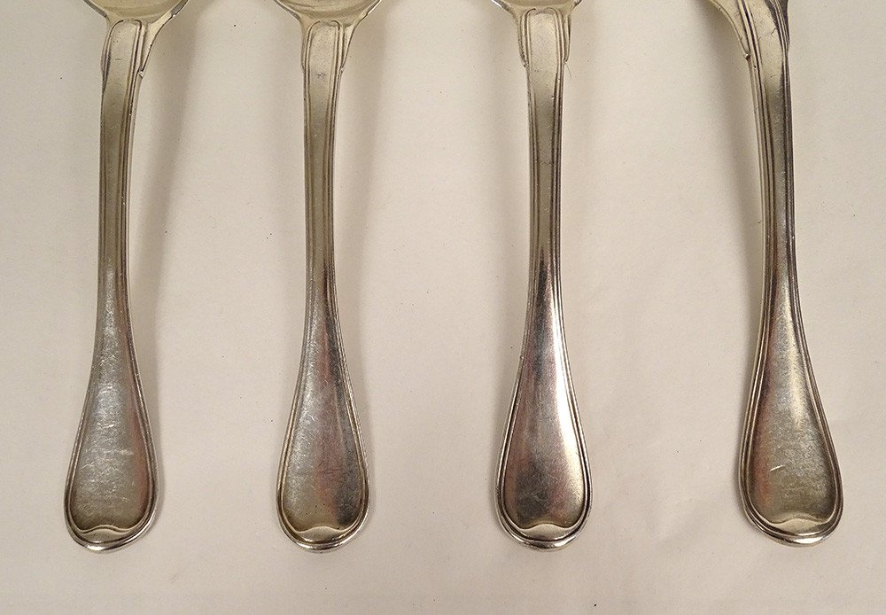 Lot 3 Spoons 1 Forks Sterling Silver Coq Paris 333gr Late 18th Century-photo-3