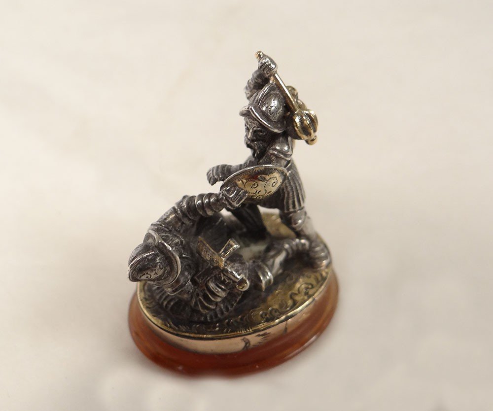 Stamp Seal Miniature Silver Soldiers Agate Châtelaine XIXth Century-photo-3