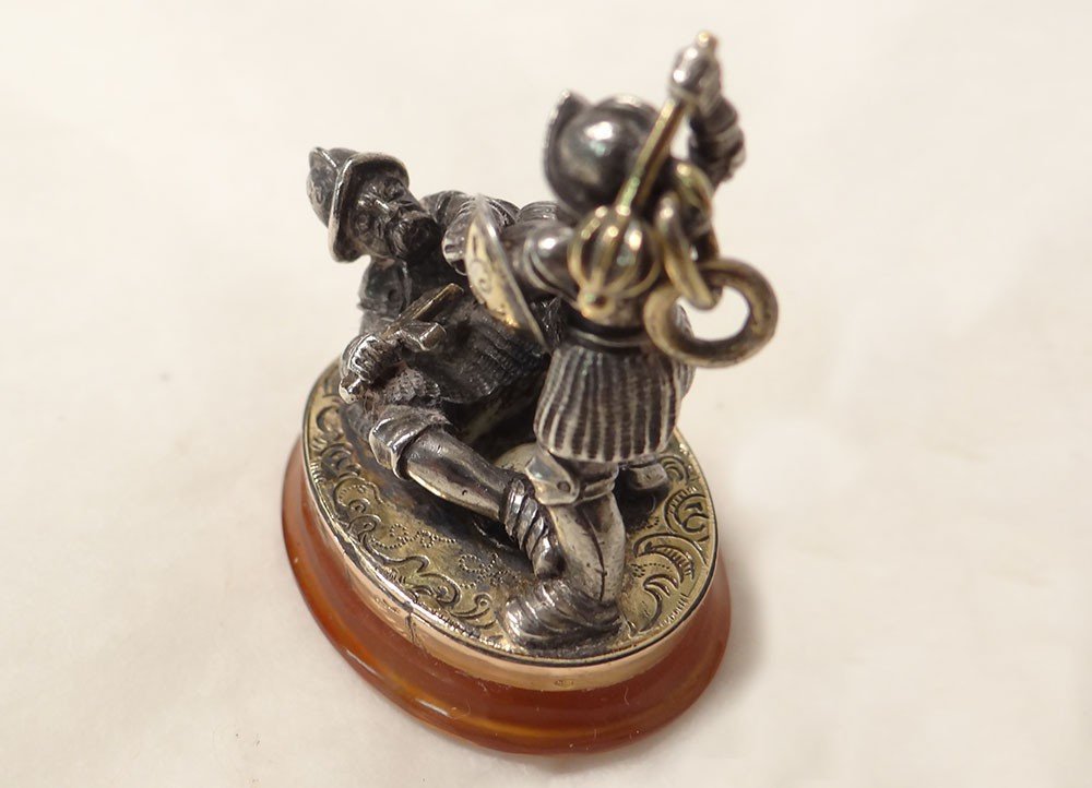 Stamp Seal Miniature Silver Soldiers Agate Châtelaine XIXth Century-photo-4