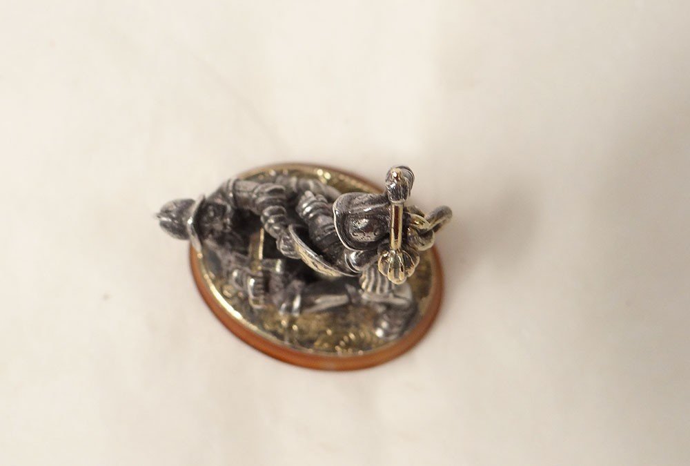 Stamp Seal Miniature Silver Soldiers Agate Châtelaine XIXth Century-photo-1