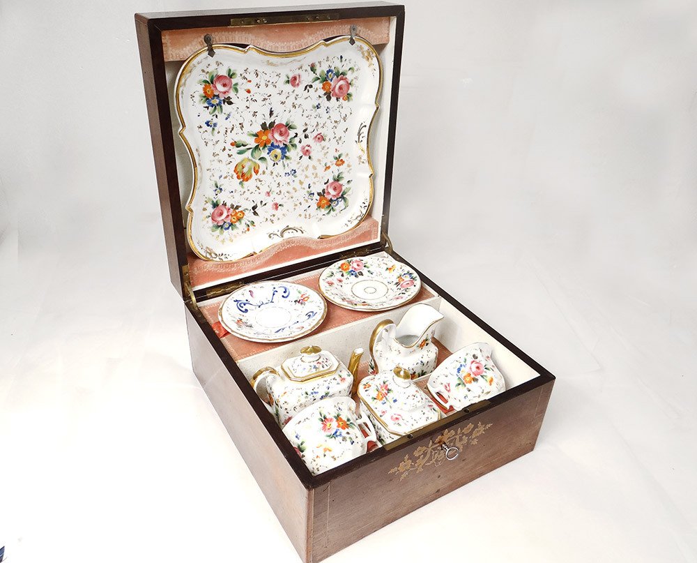 Head To Head Service In Paris Porcelain, Marquetry Box, Napoleon III Nineteenth Time-photo-7