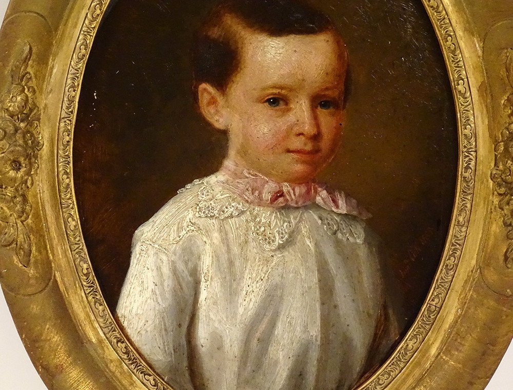 HSP Tableau Hippolyte Coté Portrait Jeune Garçon Enfant Cadre Doré XIXème-photo-2