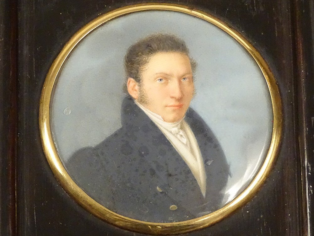 Miniature Peinte Portrait Homme Notable Redingote Cadre Palissandre XIXème-photo-2