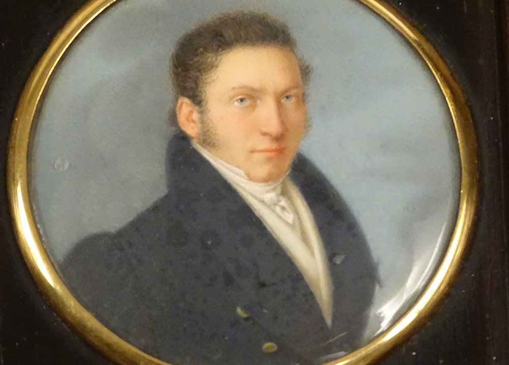 Miniature Peinte Portrait Homme Notable Redingote Cadre Palissandre XIXème-photo-3