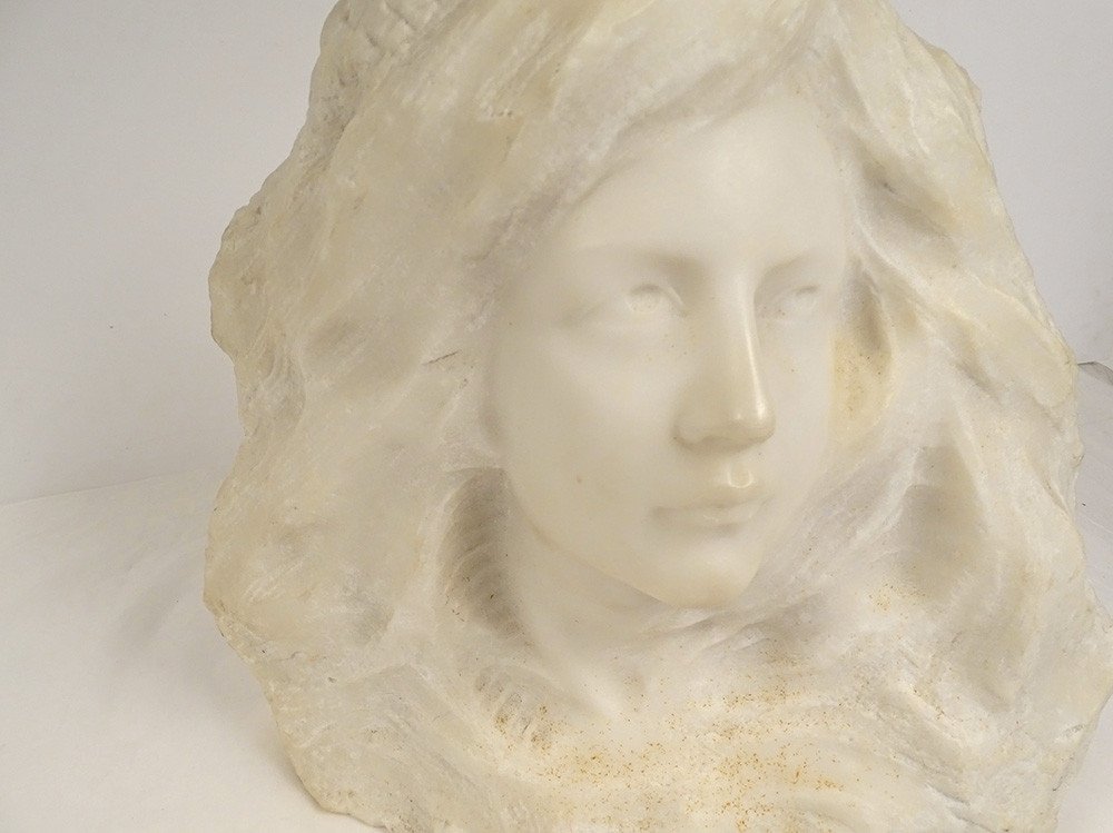 Sculpture Head Young Woman Carrara Marble G. Verona Art Nouveau XIXth Century-photo-4