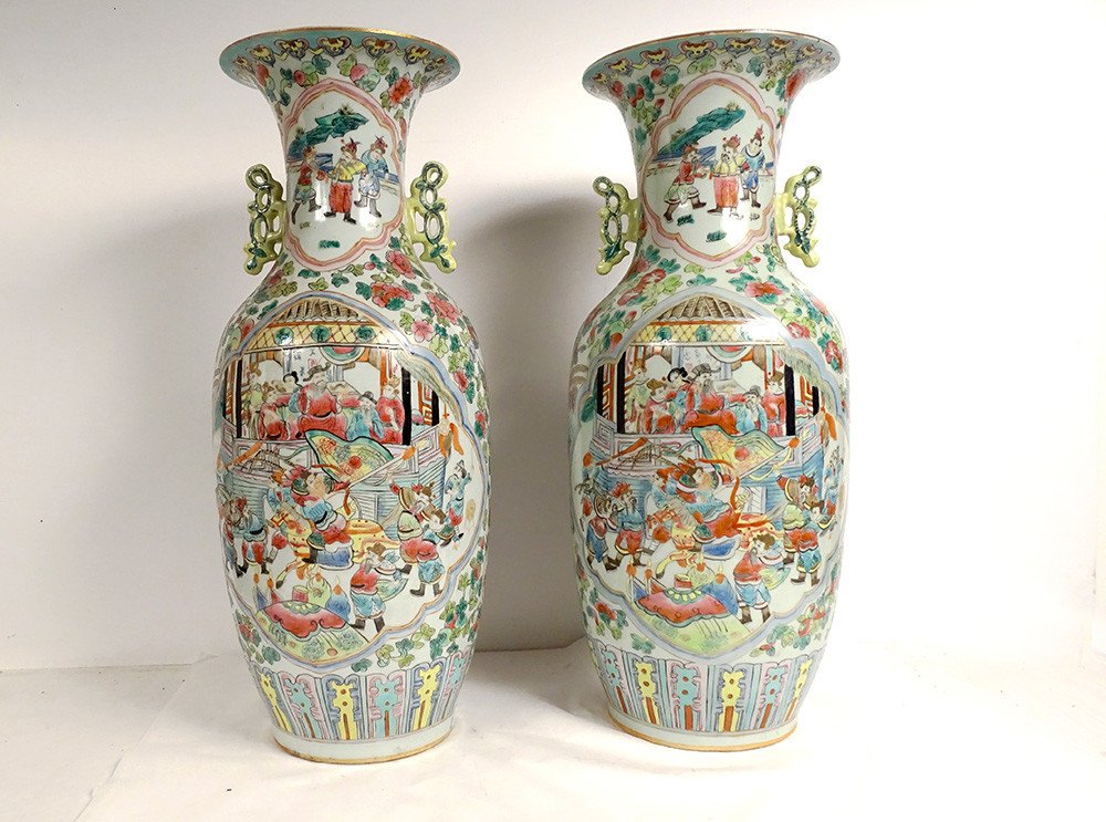 Pair Large Chinese Porcelain Vases Nineteenth Tongzhi Horse Characters-photo-1