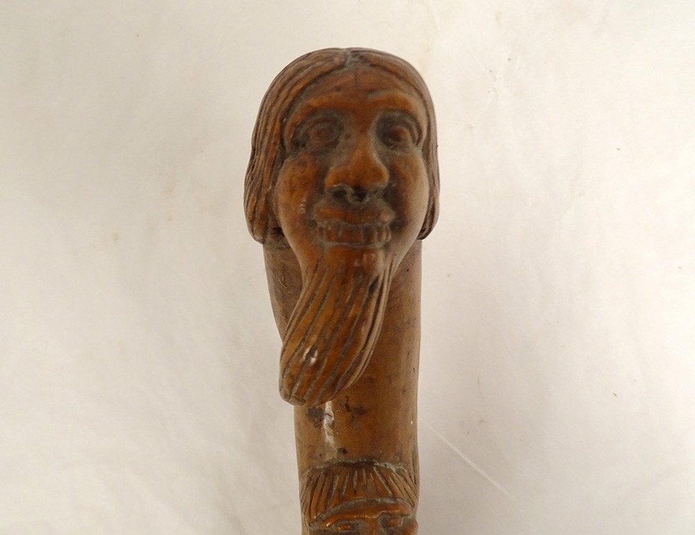 Old Cane Carved Wood Heads Grotesque Characters Nineteenth Folk Art-photo-5