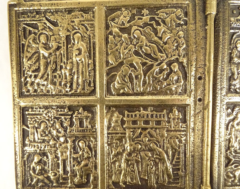 Diptych Russian Orthodox Bronze Travel Icon Life Christ Episodes XVII-photo-3