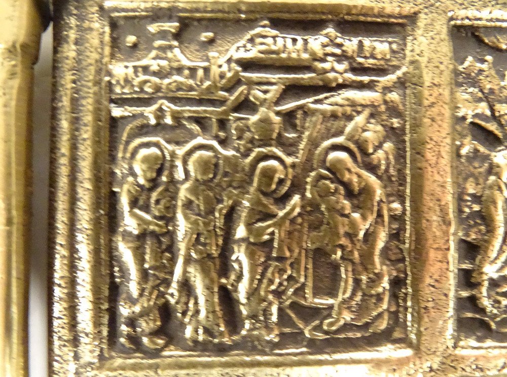 Diptyque Icône Voyage Orthodoxe Russe Bronze épisodes Vie Christ XVIIème-photo-4