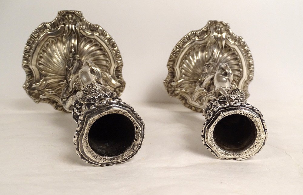 Pair Of Louis XV Candlesticks Rocaille Bronze Candlesticks From After. Nineteenth Century Steward-photo-8