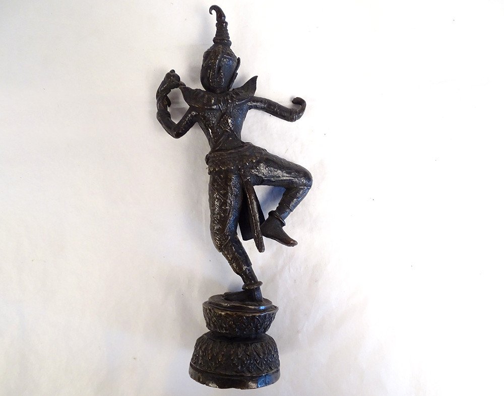 Sculpture Statuette Bronze Dancer Apsara Khmer Cambodia Thailand Nineteenth-photo-2