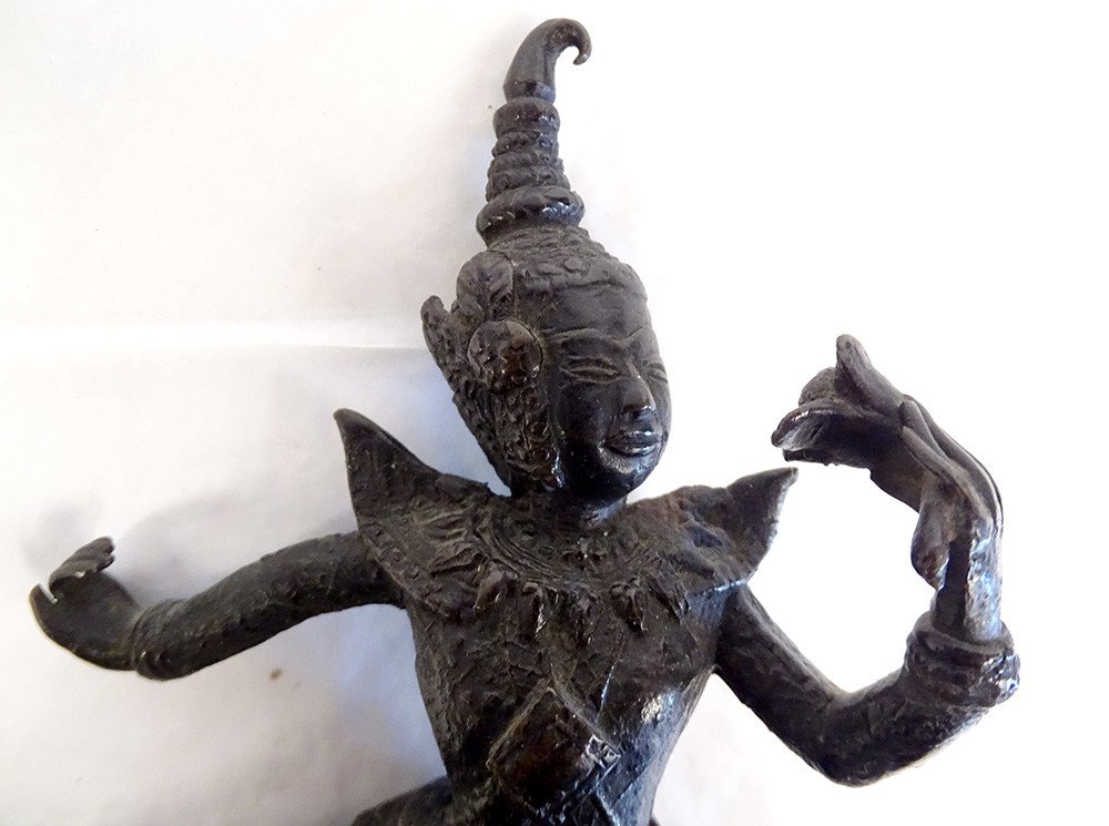 Sculpture Statuette Bronze Dancer Apsara Khmer Cambodia Thailand Nineteenth-photo-3