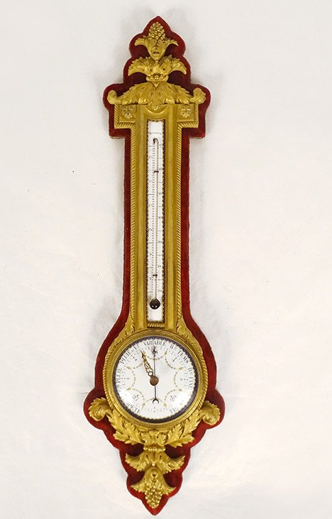 Proantic: Baromètre Thermomètre Bronze Doré Eugène Bazart Paris Na